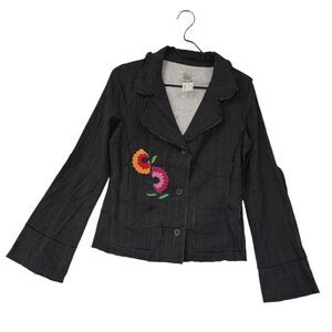 Lucca  Distressed Embroidered Herringbone Pinstripe Jacket